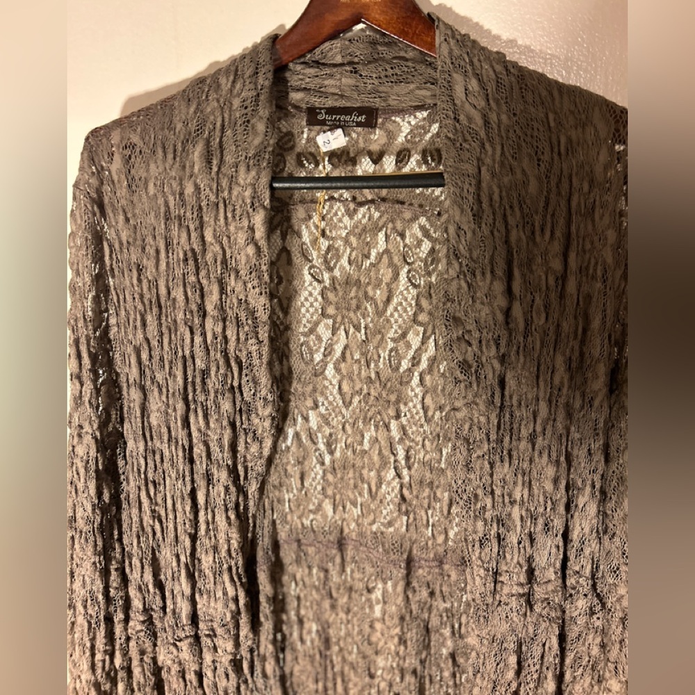 Surrealist Brown Lace Jacket Medium Nwot - image 5